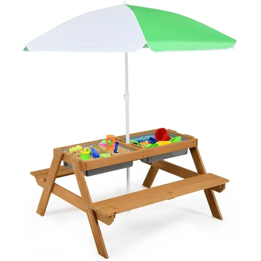Kids Outdoor Sandbox - طاولة نزهة خشبية 4 في 1