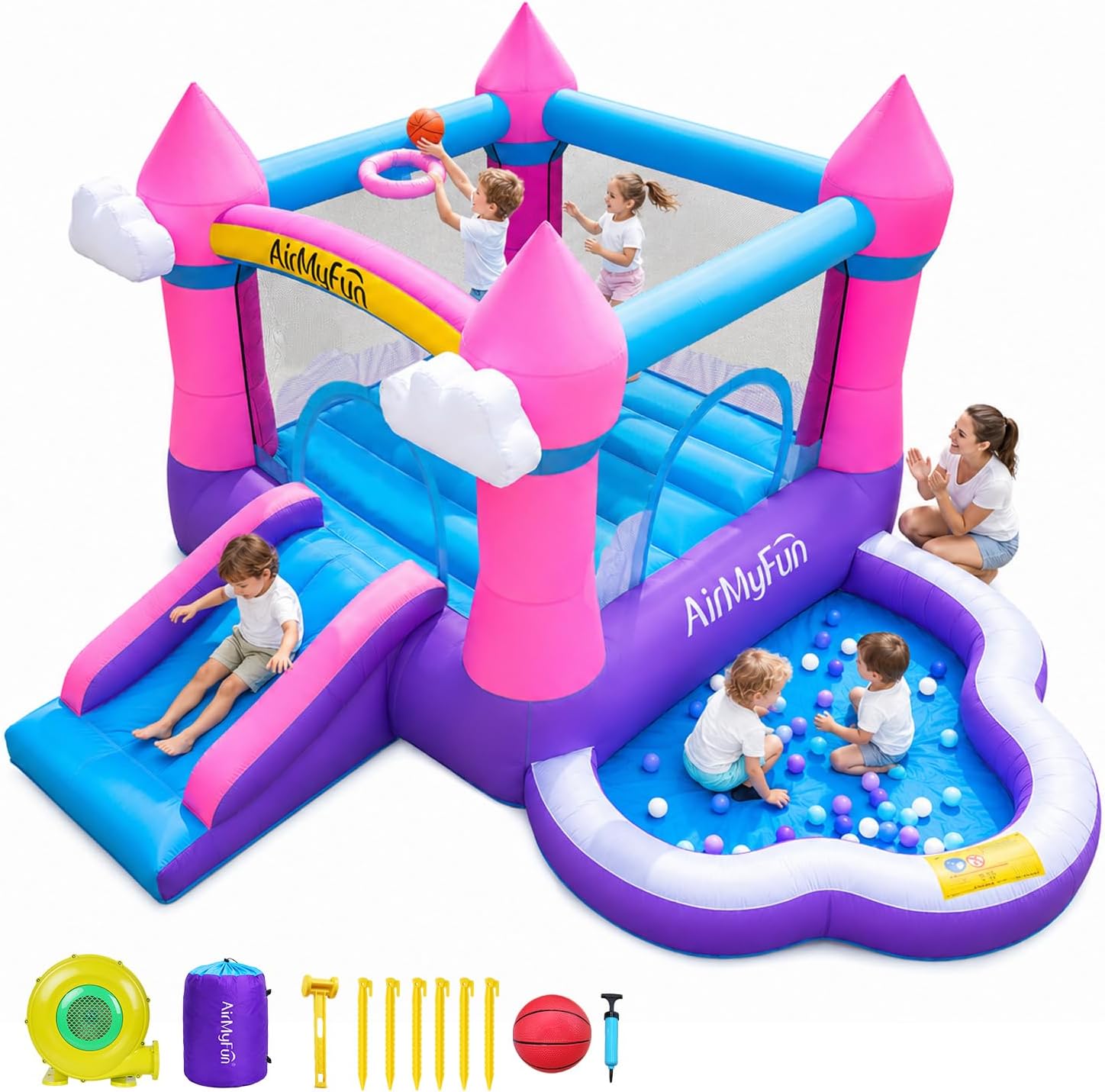 Kids Outdoor House - بيت قفز قابل للنفخ باللون الوردي