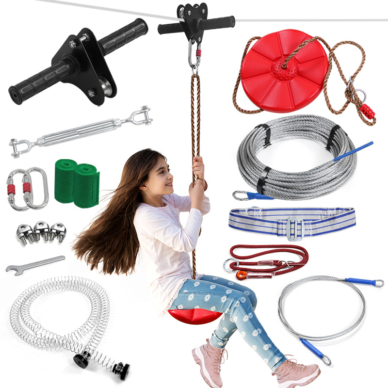 Kids Outdoor Zipline - مجموعة زيبلاين للأطفال مع مقعد أرجوحة