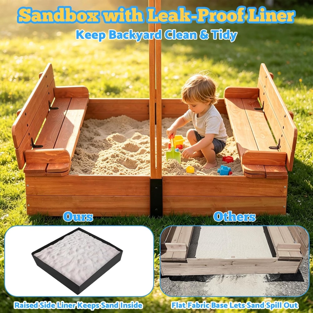 صندوق رمل خشبي للأطفال مع غطاء - مراجعة Kids Outdoor Sandbox وسعره