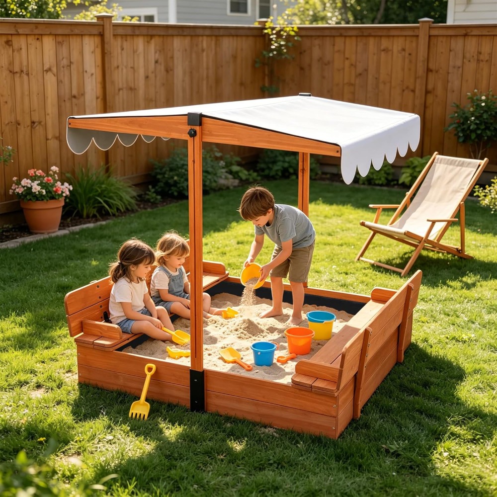 صندوق رمل خشبي للأطفال مع غطاء - مراجعة Kids Outdoor Sandbox وسعره