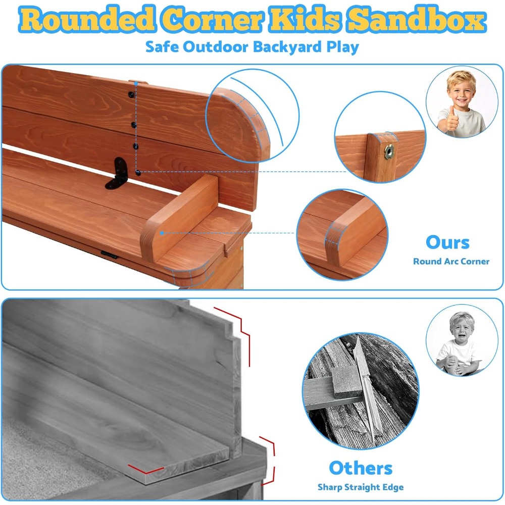 صندوق رمل خشبي للأطفال مع غطاء - مراجعة Kids Outdoor Sandbox وسعره