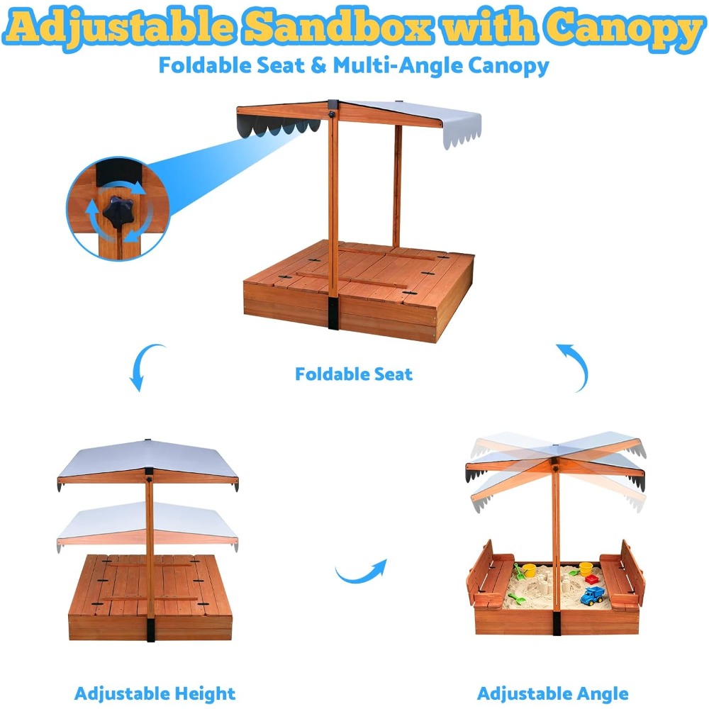 صندوق رمل خشبي للأطفال مع غطاء - مراجعة Kids Outdoor Sandbox وسعره