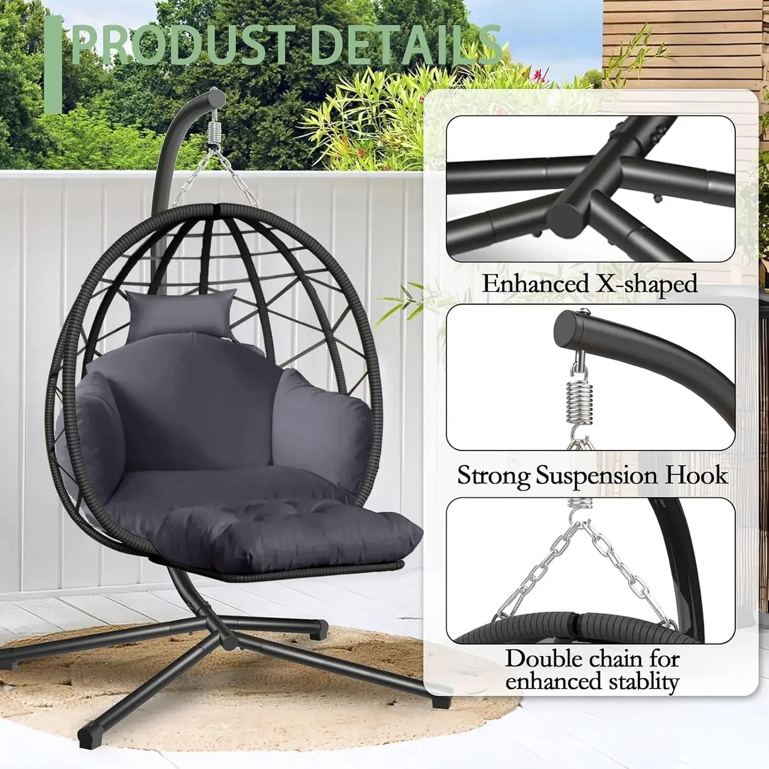 كرسي بيضاوي معلق مع حامل ومسند - مراجعة Kids Outdoor Egg Chair وسعره
