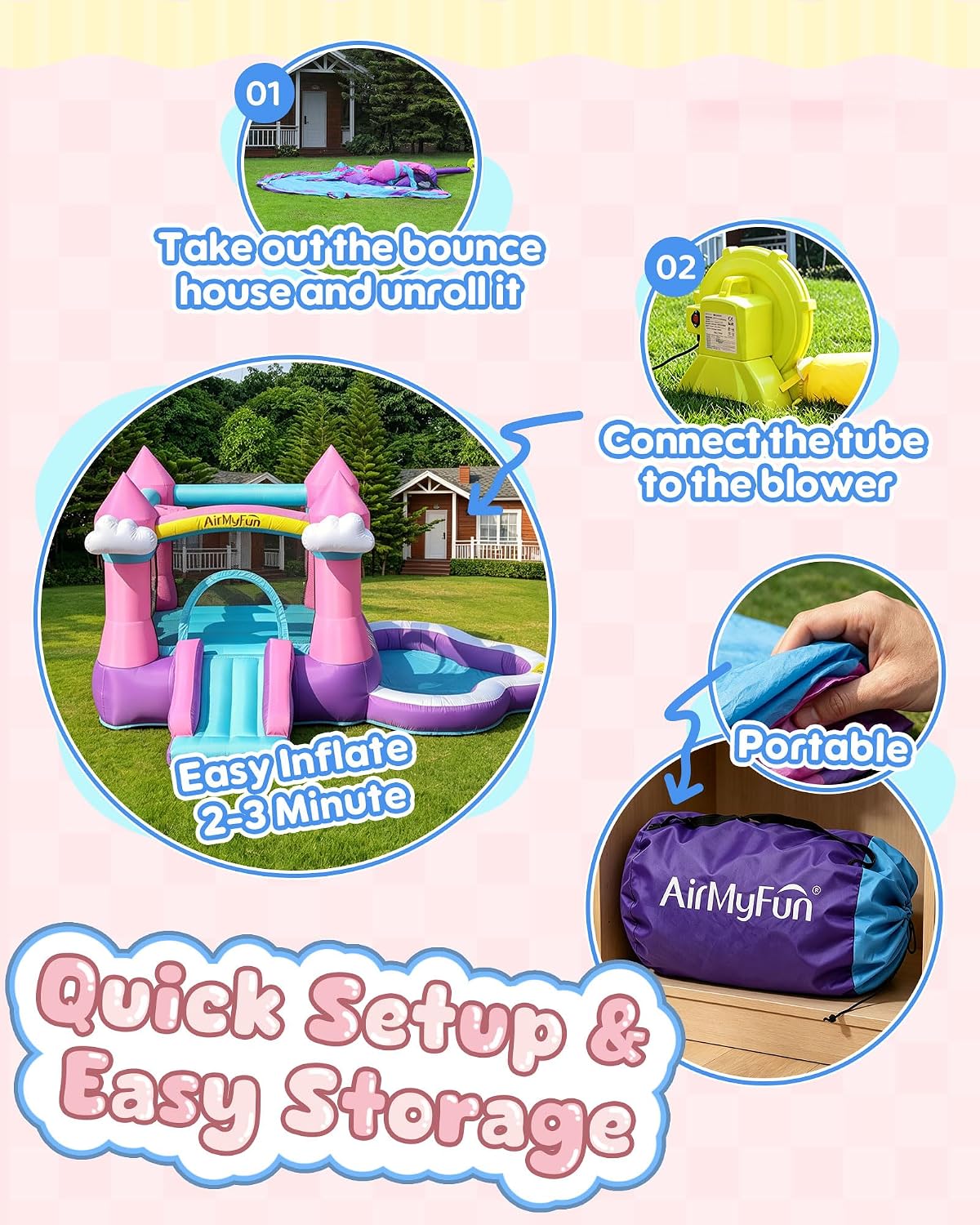 بيت قفز قابل للنفخ باللون الور - مراجعة Kids Outdoor House وسعره