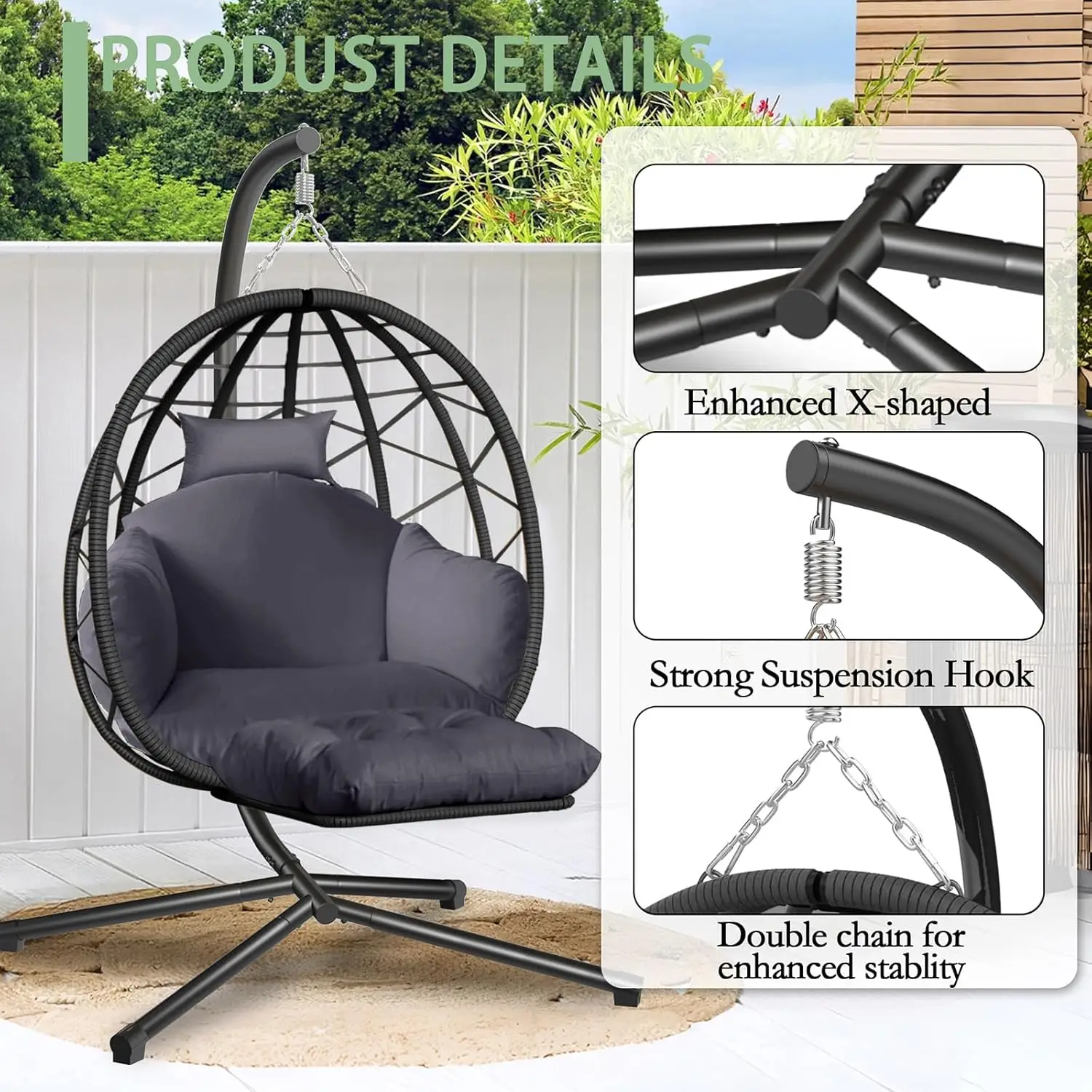 كرسي بيضاوي معلق مع حامل ومسند - مراجعة Kids Outdoor Egg Chair وسعره